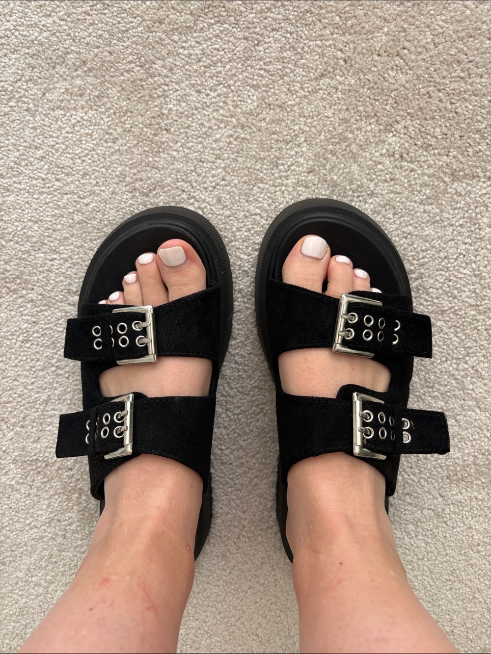 Seychelles Black Double-Buckle Platform Slide Sandals